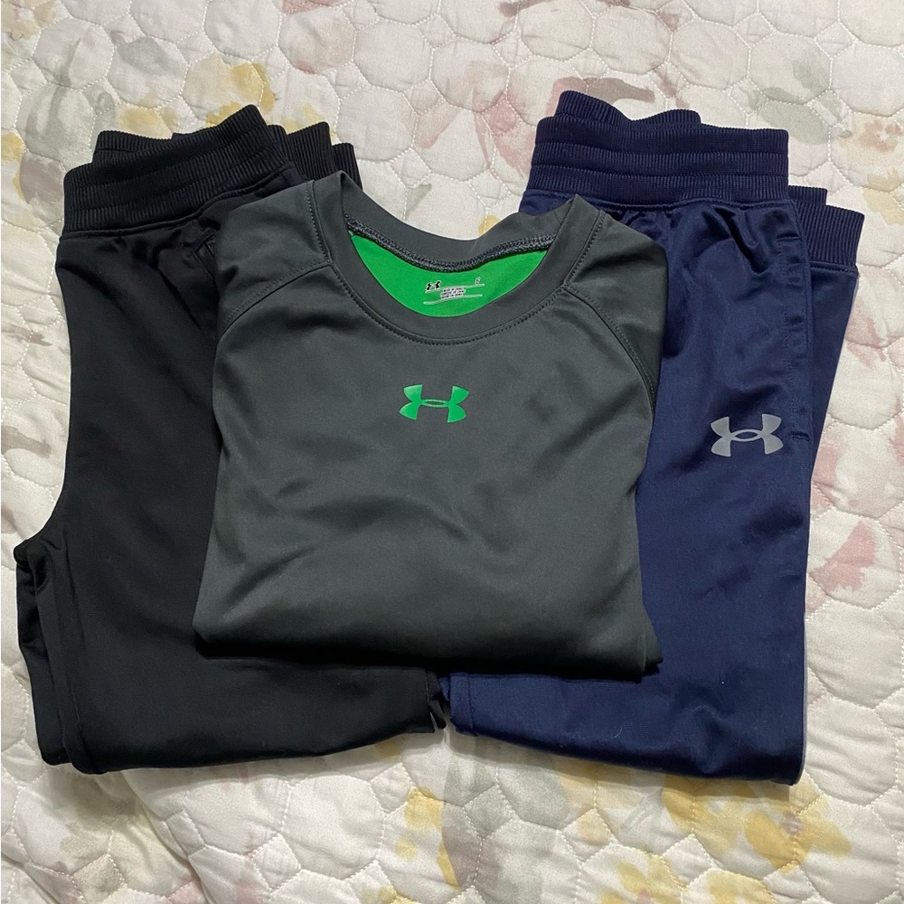 Under Armour shirt and track pants